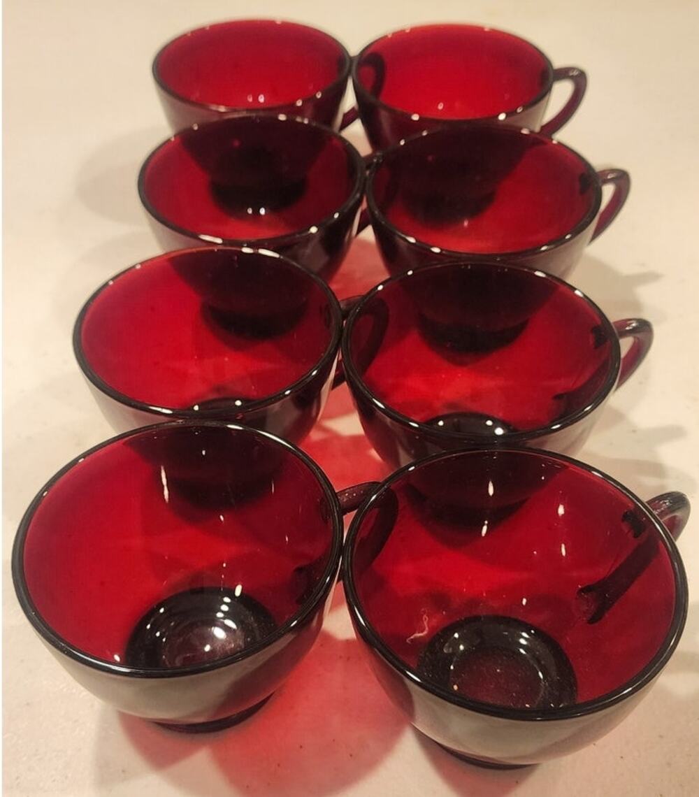 Vintage Arcoroc France Ruby Red Glass Punch Cups Set of 8 Pressed Holiday 2.5"